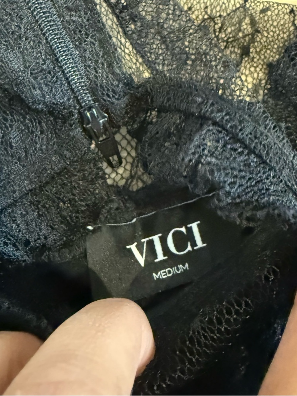 VICI Black Pleated Lace Peplum Blouse Size Medium - Picture 5 of 6